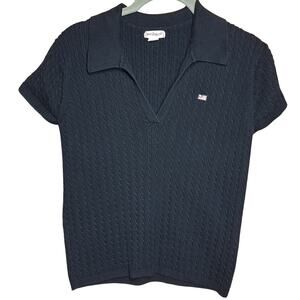 Polo Jeans Vintage Ralph lauren Cable knit baby tee polo shirt sweater black